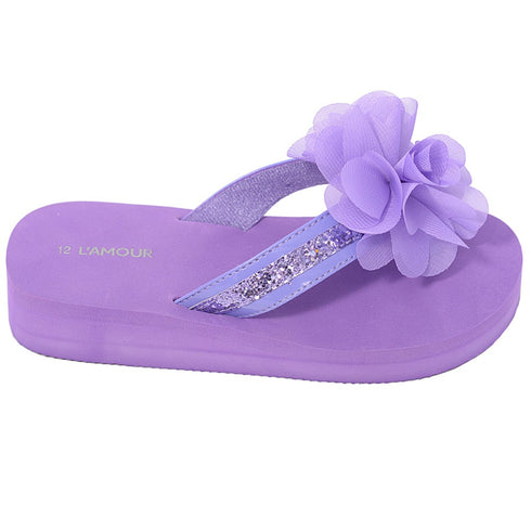 L'Amour Purple Sequin Strap Flower Flip Flop Sandals Little Girls 11-4 - SophiasStyle.com